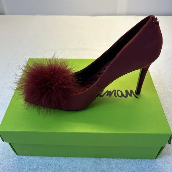 Sam Edelman Hazel Plush Red Silk Pump Stiletto Feather Women SZ 9 New in Box - Picture 1 of 10